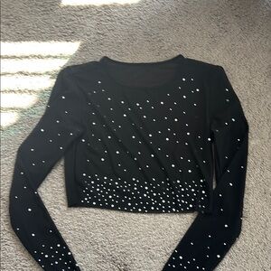 Black Long Sleeve Embellished Crop Bodysuit
